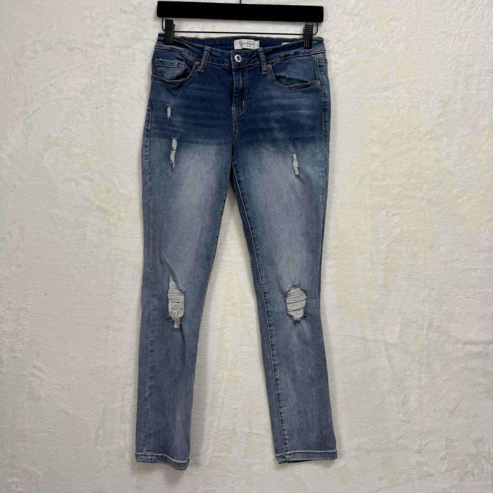 Jessica Simpson Jeans Womens 28 Blue Forever Rolled Ankle Distressed